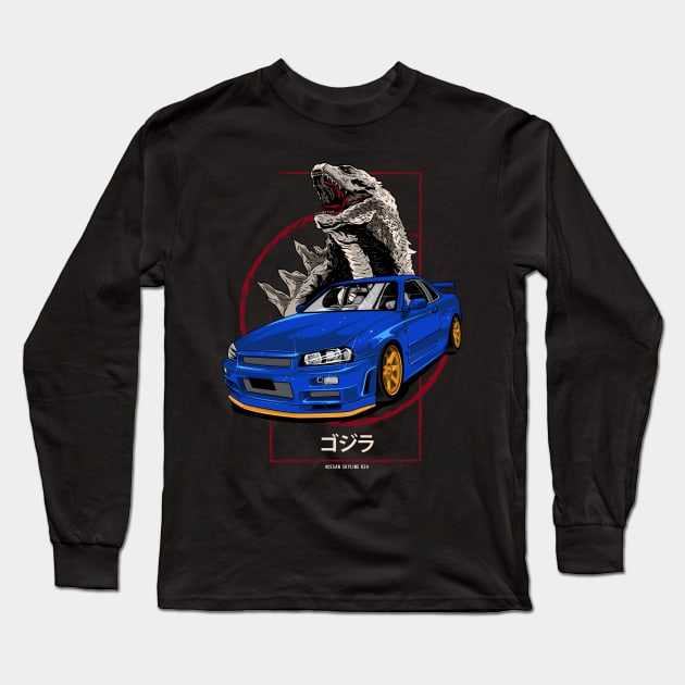 Skyline R34 Godjila Long Sleeve T-Shirt by cungtudaeast